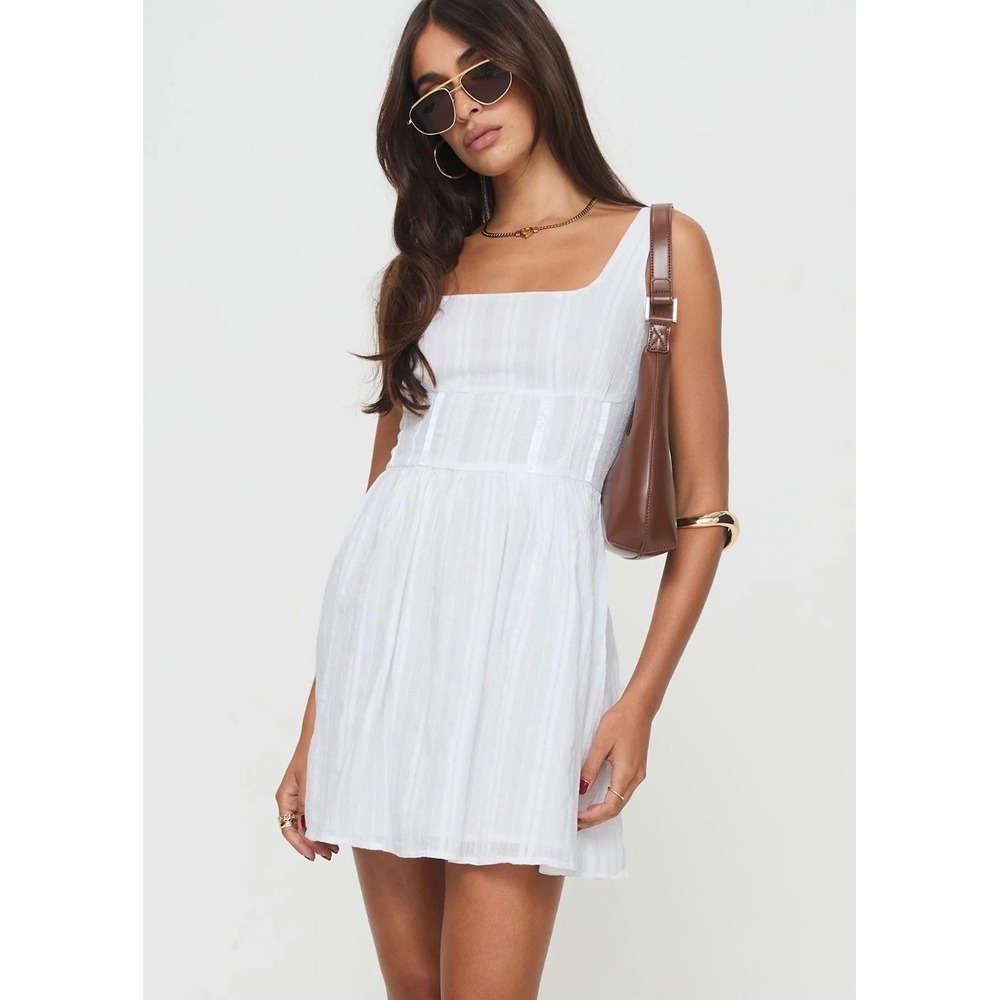 Princess Polly White Cotton Lace Mini Dress Sleeveless Square Neck Size 12